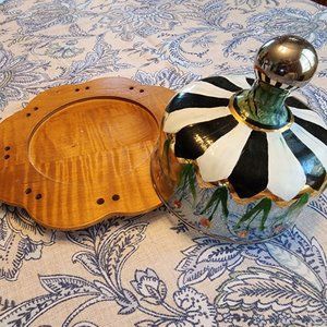 MACKENZIE-CHILDS CHEESE CLOCHE GLASS WITH WOODEN BASE, NEW